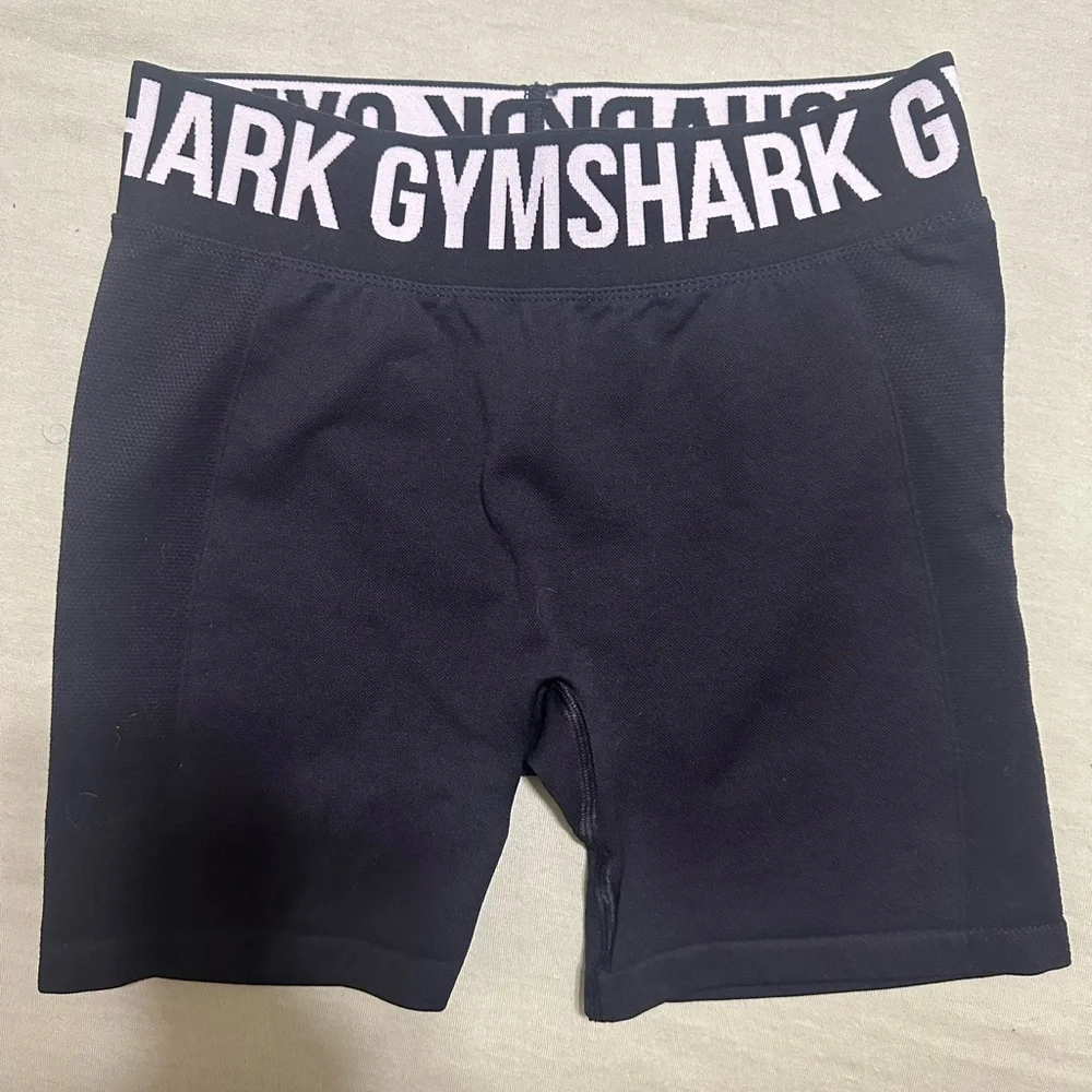 Gymshark Black Bike Shorts with Light Pink Logo Waistband